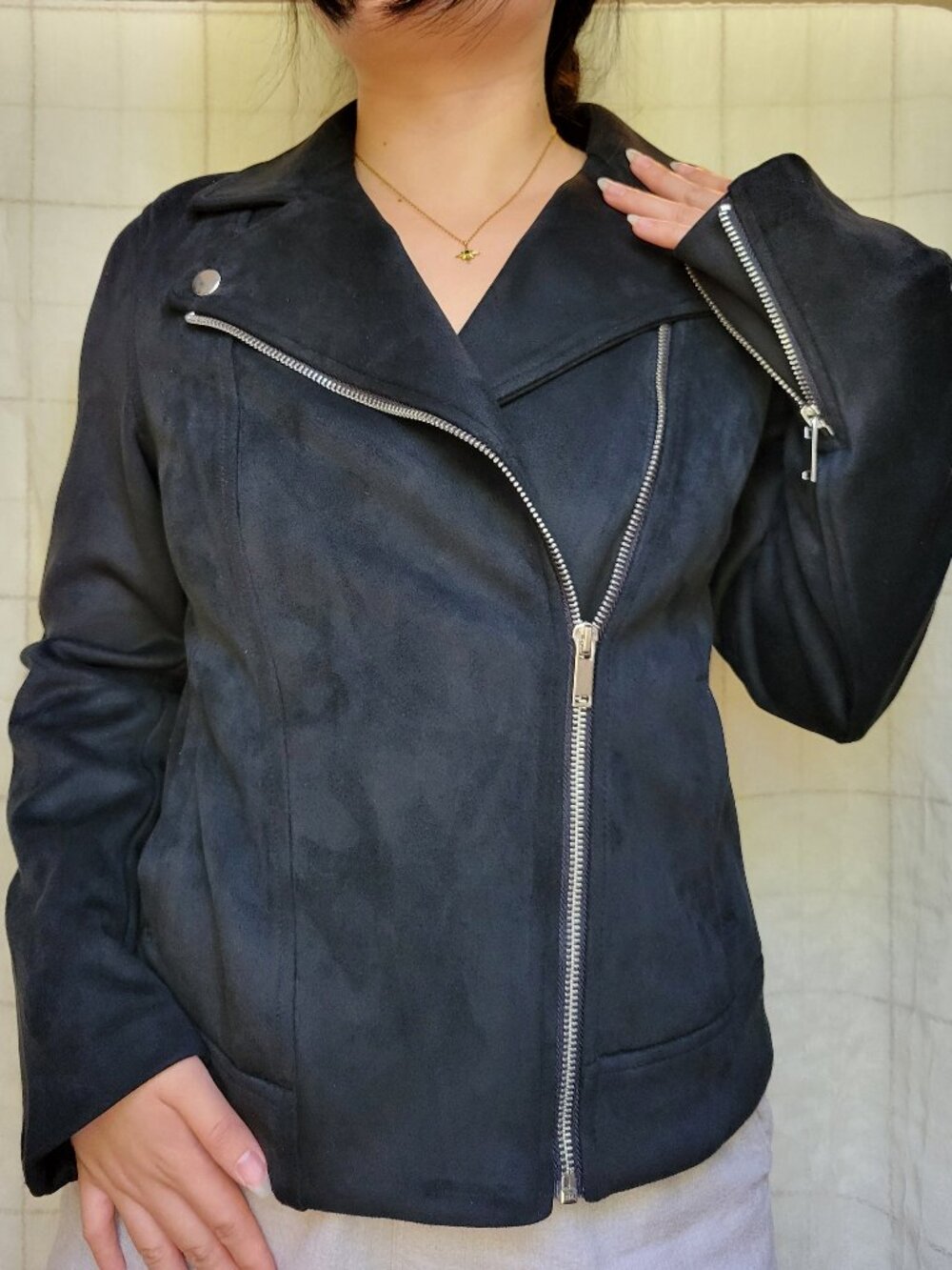 Old Navy Faux Suede Black Moto Jacket